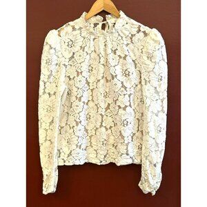 Wayf Women's Cream Emma Puff Sleeve Lace Top Size Large Ruffled Collar Camisole